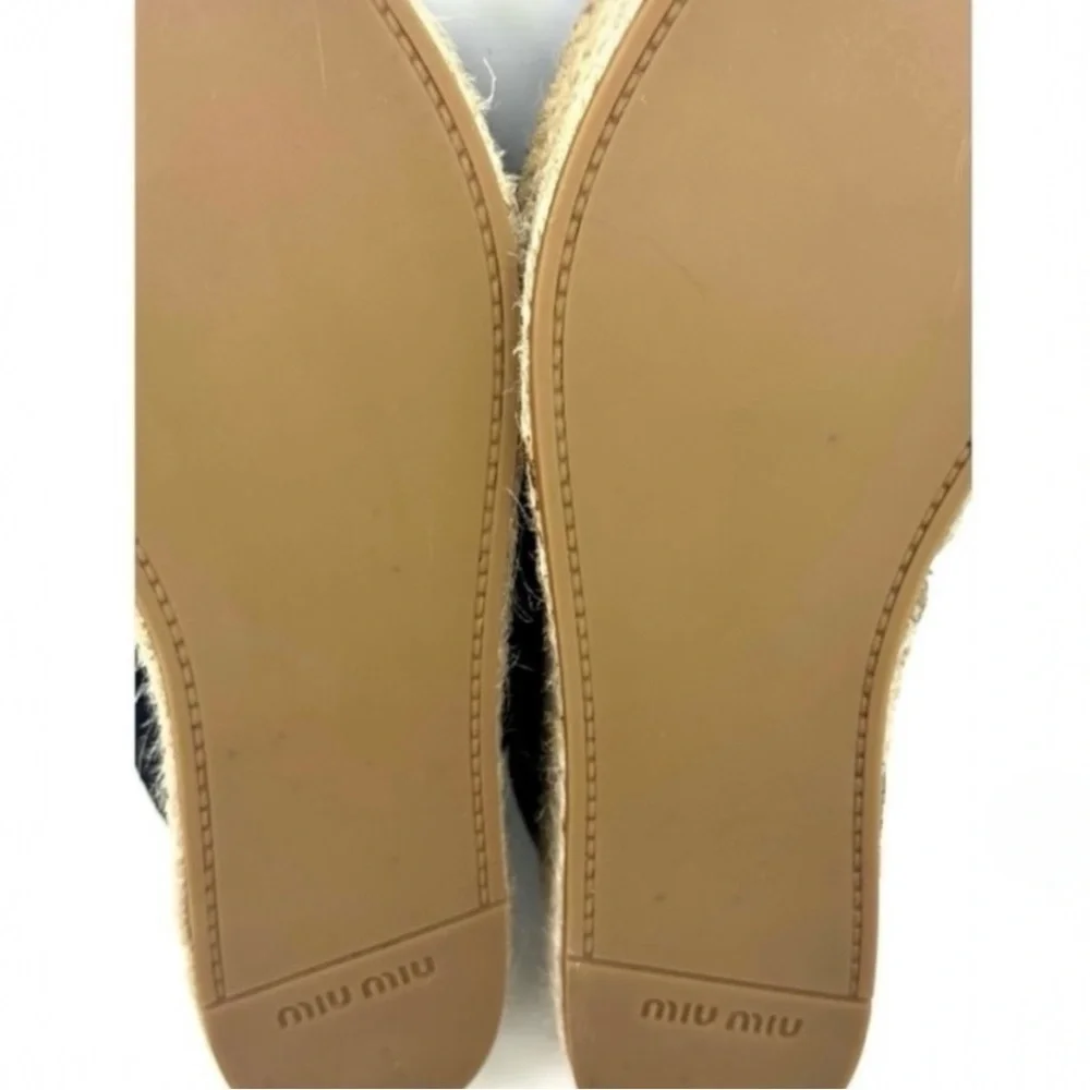 MIU MIU Suede Espadrille Platform Slip on Slides Sandals Black size 8 NEW